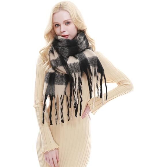 Plaid Scarf for Women Chunky Scarves Winter Warm Thick Oversized - Picture 5 of 7